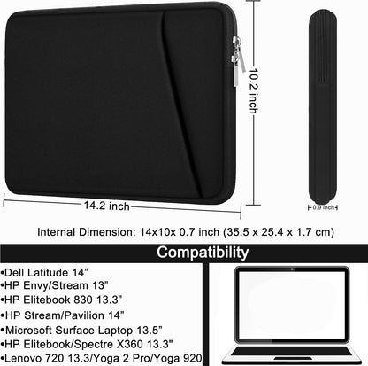 Laptop Sleeve, Durable Briefcase Shockproof Protective Case, Handbags Portable Laptop Bag for 15.6 inch HP Dell Asus Lenovo Notebook Computer with Front Pocket, Black