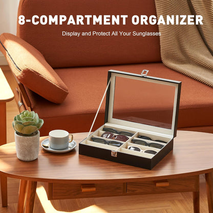 CO-Z Leather Multi Sunglasses Organizer for Women Men, Eyeglasses Eyewear Display Case with 8 Slots, Jewelry Watch Organizer, Sunglasses Jewelry Collection Case, Sunglass Glasses Storage Holder Box