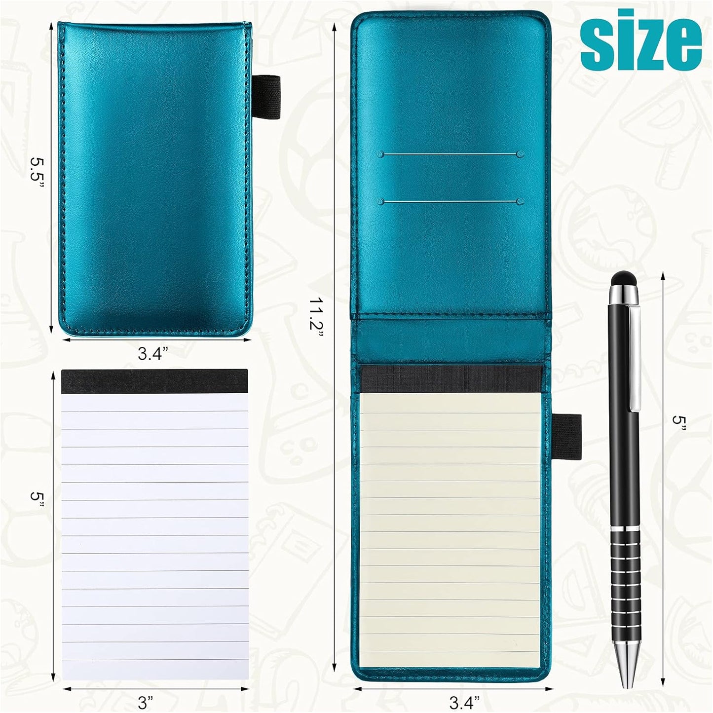 Outus 10 Pcs Mini Pocket Notepad Holder Set Included Small Leather Pocket Notebook Holder with 50 Lined Sheets, Metal Pen, 8 Pcs 3 x 5 Inch Memo Book Refills, 30 Lined Paper Per Note Pad (Black)