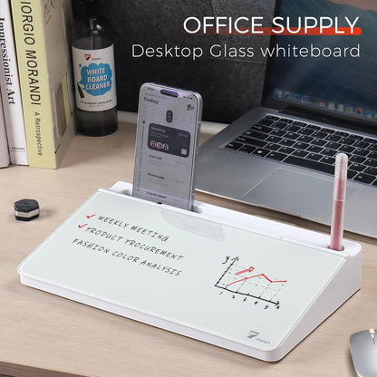 TOWON Small Compact Glass Desktop Whiteboard with Storage – 12 x 7 in Dry Erase Board for Desk, Home Office, School | Includes 5 Markers, Eraser & Holder | Space-Saving Organizer, Aesthetic Rose Gold