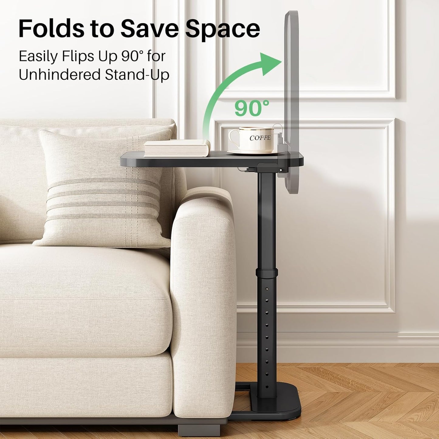 Kitstorack TV Tray Table, Adjustable Height & Flip-Top & Rounded Metal Corners, Snack Table for Couch, Sofa, Bed, Chair, Living Room, C Shaped End Side Table for Eating, Dinner or Laptop, Small Spaces