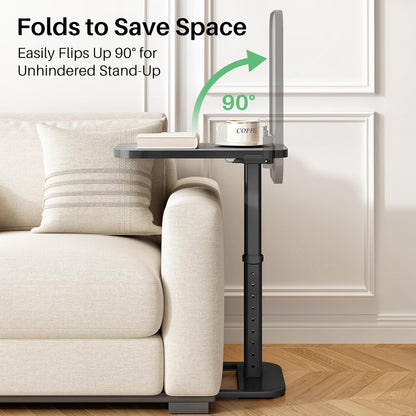 Kitstorack TV Tray Table, Adjustable Height & Flip-Top & Rounded Metal Corners, Snack Table for Couch, Sofa, Bed, Chair, Living Room, C Shaped End Side Table for Eating, Dinner or Laptop, Small Spaces