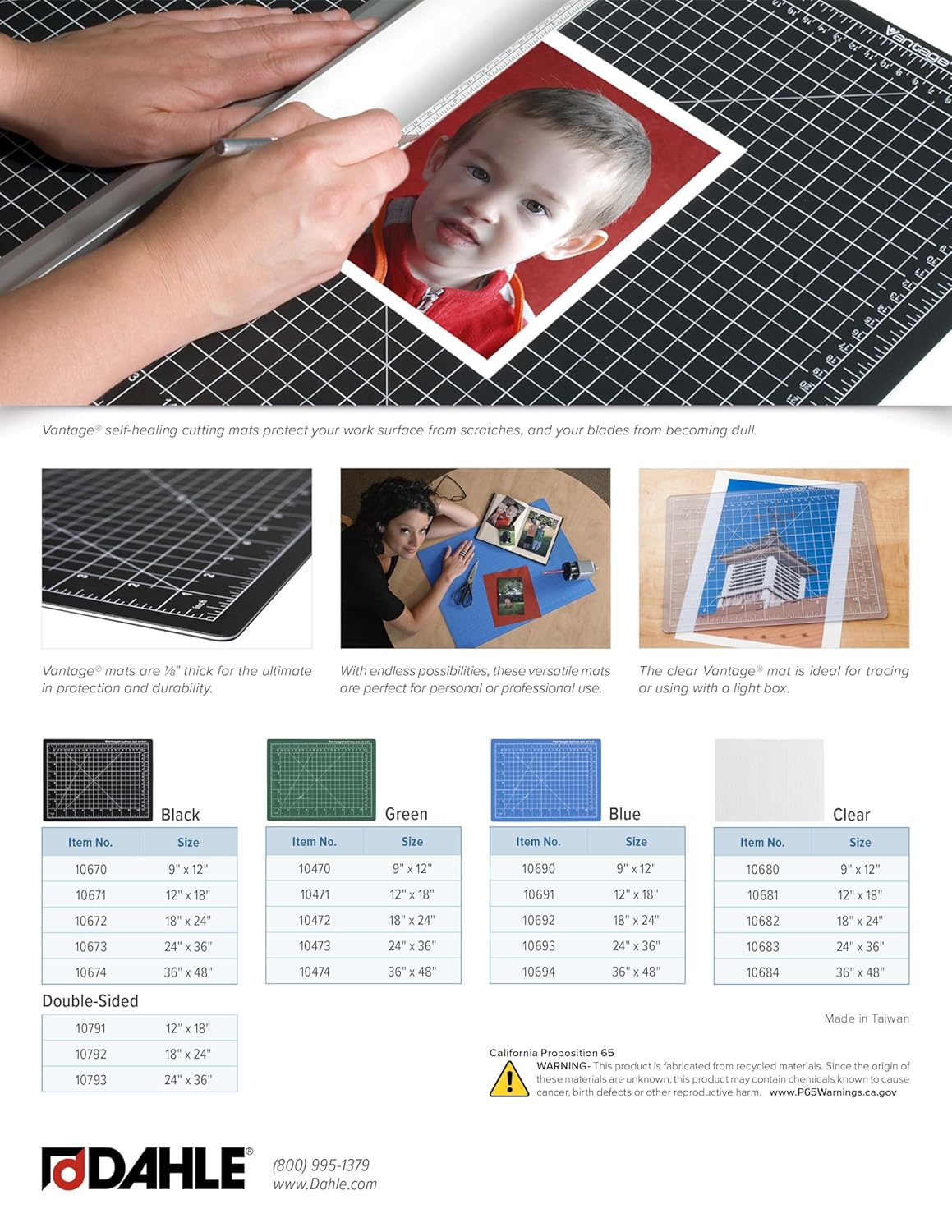 Dahle Vantage 10670 Premium Self-Healing Cutting Mat, 9"x12", 1/2" Grid, 5 Layers for Max Healing, Perfect for Crafts & Sewing, Black