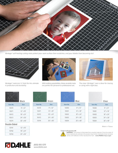 Dahle Vantage 10670 Premium Self-Healing Cutting Mat, 9"x12", 1/2" Grid, 5 Layers for Max Healing, Perfect for Crafts & Sewing, Black