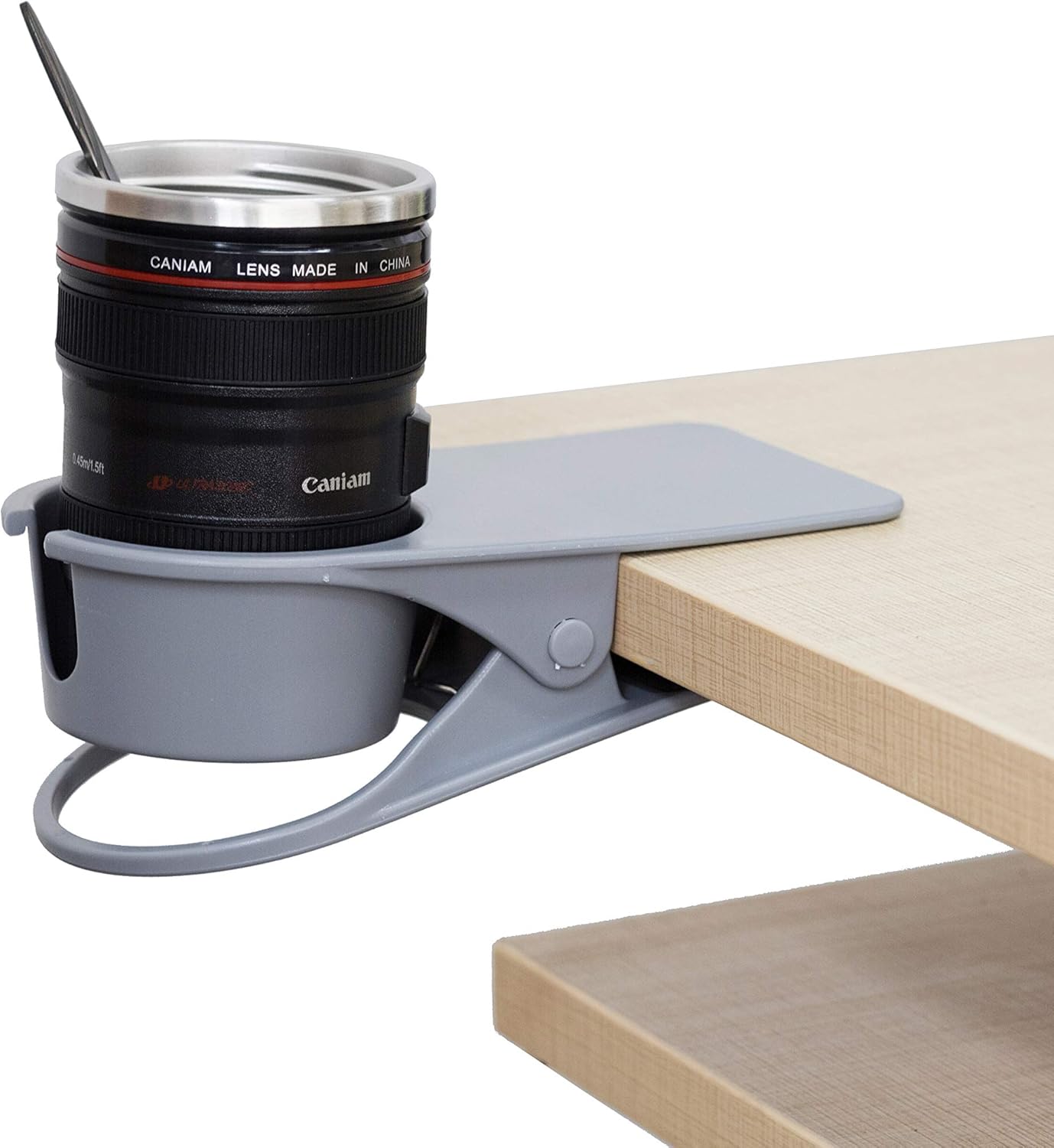 Drinking Cup Clip, Desk Cup Holder, Table Edge Clamp - Place Water Glass, Coffee Mug, Beverage, Cell Phone. Best Office Accessories (Black)