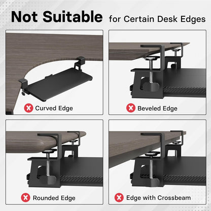 BONTEC KMT01 Under Desk Keyboard Tray, Pull-Out Keyboard & Mouse Platform with C-Clamp, 25.6 x 11.8 in Space-Saving Ergonomic Slide-Out Drawer, White