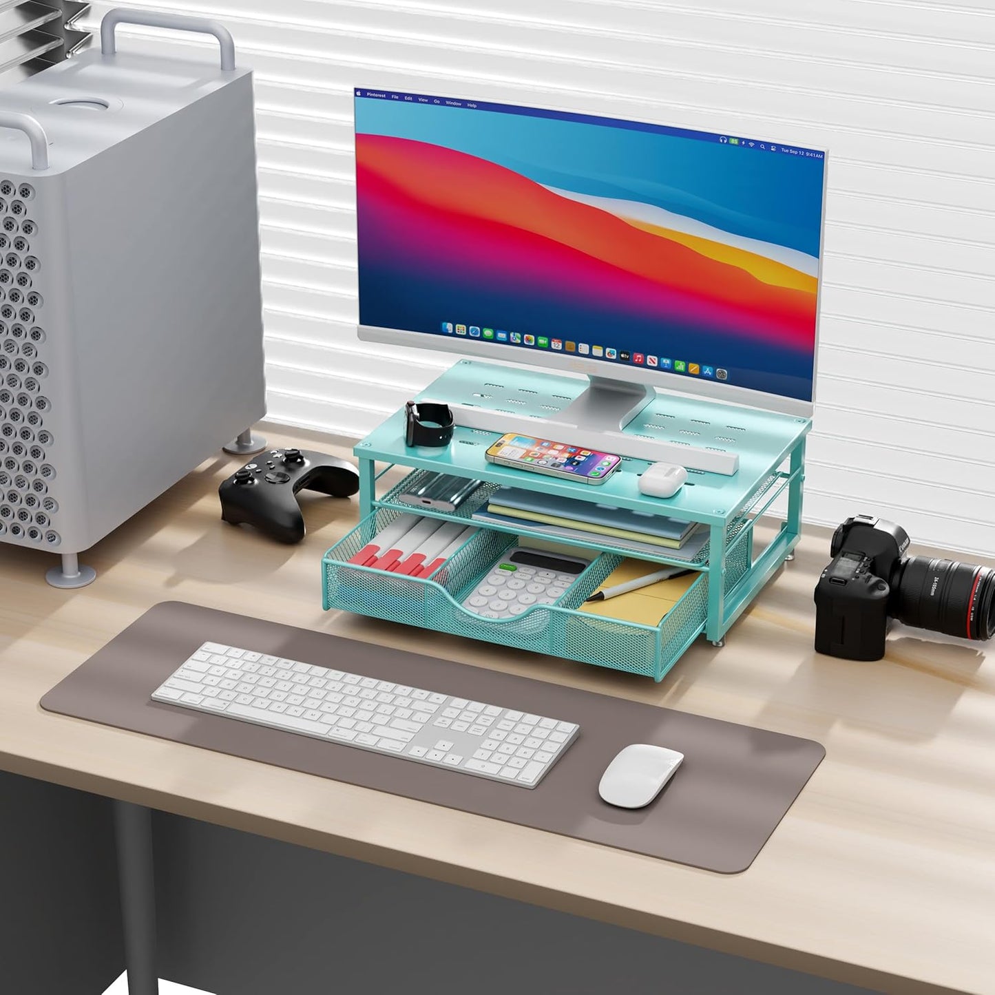 gianotter Computer Monitor Stand Riser, office organizer with Drawer, Office Organizers Storage for Classroom Office Supplies (Wood)