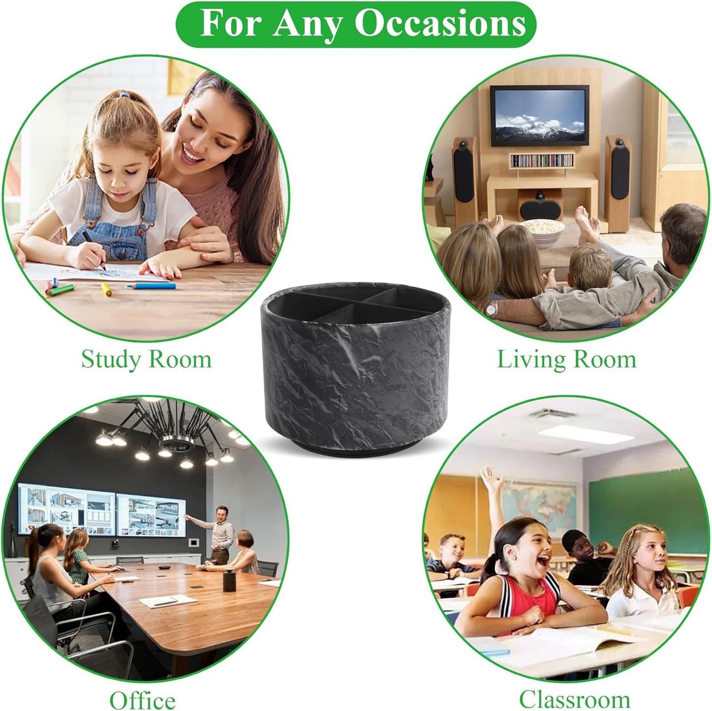 Round Leather Art Supply Organizer,Remote Control Holder,360 Degree Rotating,Multi-Functional Pencil Holder,4 Compartments Desktop Stationary Organizer(1-Fractal Flower) | Round - Colors B