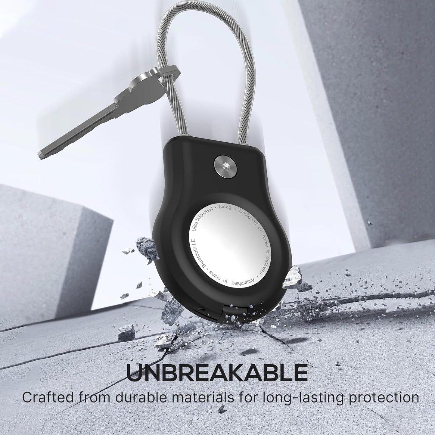 Air Tag Holder - (4 Pack) Air tag Lock Keychain with Wire Cable Compatible with Apple AirTag,Ultra Durable Anti-Lost Protective Case with Keyring for Luggage, Key, Backpack, Pet, Bag, Black