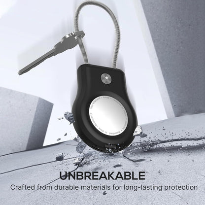 Air Tag Holder - (4 Pack) Air tag Lock Keychain with Wire Cable Compatible with Apple AirTag,Ultra Durable Anti-Lost Protective Case with Keyring for Luggage, Key, Backpack, Pet, Bag, Black