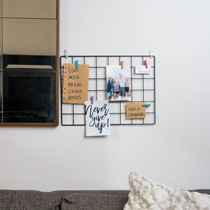 2 Pack Wire Wall Grid Panel With Accessories | Includes Hanging Basket, Shelf & Hook Rack | Photo Grid Wall Panels | Hanging Home, Office & Kitchen Décor | Metal & Black