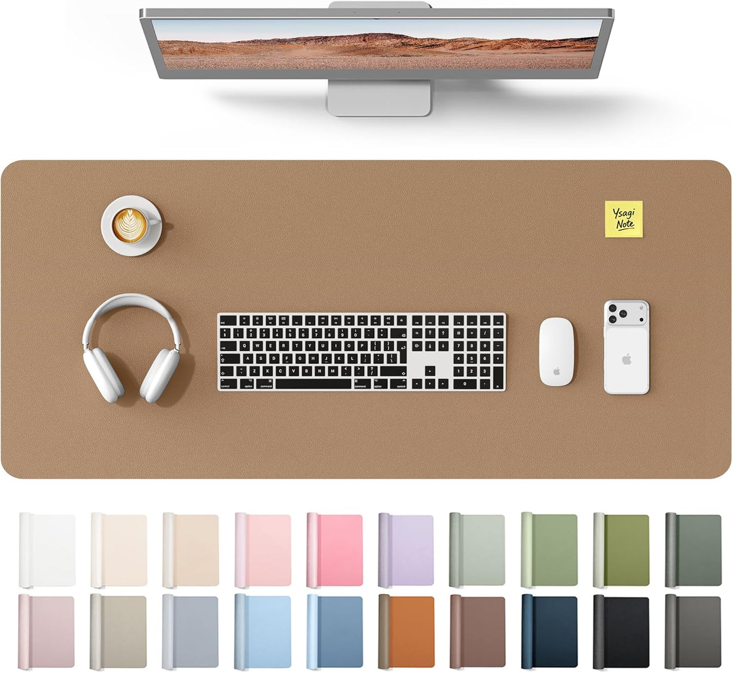 YSAGi Leather Desk Pad Protector, Large Mouse Pad, Non-Slip PU Leather Desk Blotter, Waterproof Writing Pad for Office and Home (31.5" x 15.8", Eggshell) - Colors A