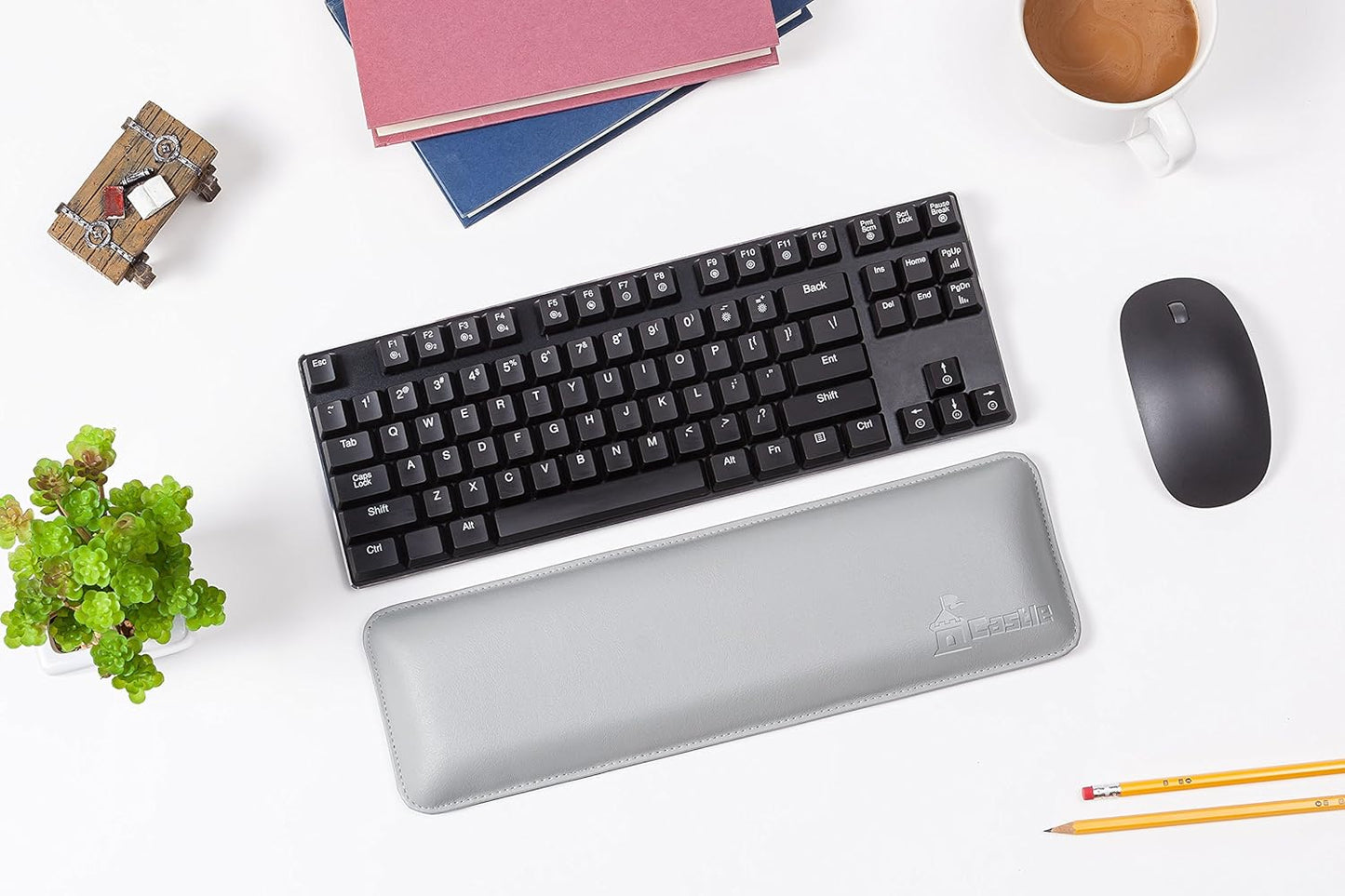 Bailey Compact by Castle - Wrist Rest for Keyboards with Around 61 Keys - Leather Ergonomic Computer Extra Firm Keyboard Wrist Support for Typists, Gaming, Heavy Office Use (Stone, Compact Size)