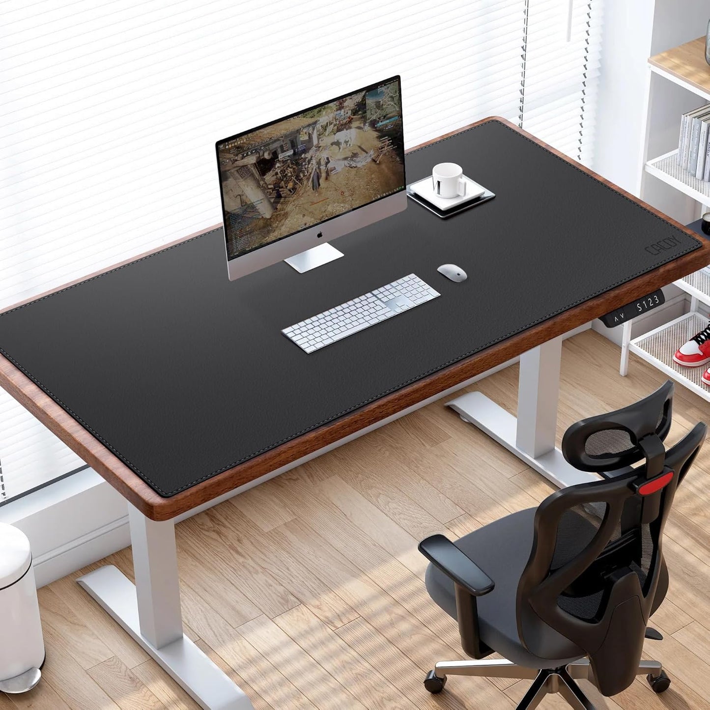 Cacoy 36" x 20" Leather Desk Mat for Home Office, Extra Large PU Leather Desk Pad Blotters, Waterproof Computer Keyboard Mat, Extended Gaming Mouse Pad, Desk Protector for Desktop and PC Laptop, Black