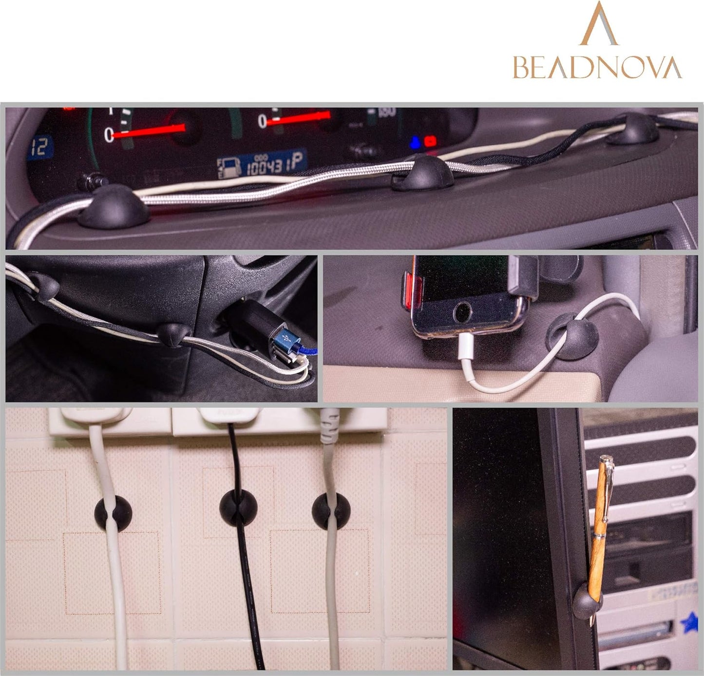 BEADNOVA Cord Organizer Cable Organizer Cable Clips Cord Holder for Desk Management Wire Holder Clips for Computer Desk (Black, 4 pcs)
