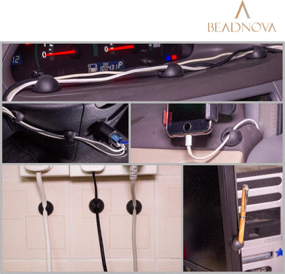 BEADNOVA Cord Organizer Cable Organizer Cable Clips Cord Holder for Desk Management Wire Holder Clips for Computer Desk (Black, 4 pcs)