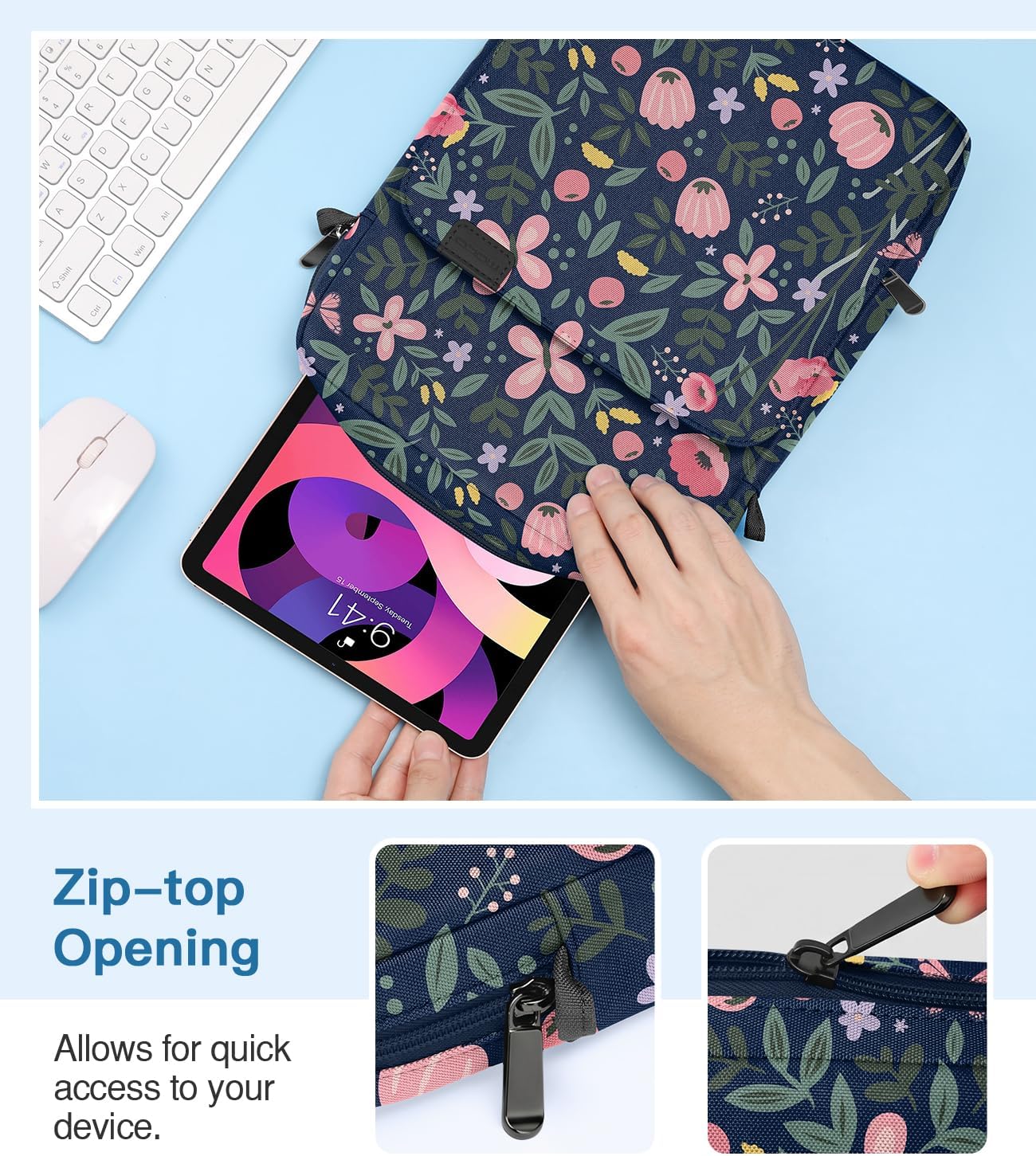 MoKo 13 Inch Tablet Sleeve Bag, Fits with 13 Inch New iPad Pro M5 & Air M4/M3, iPad Pro 12.9 M2&M1,Surface Laptop Go 12.4,Galaxy Tab S8+/S9+ 12.4,Handle Carrying Case with Shoulder Strap,Black &Gray