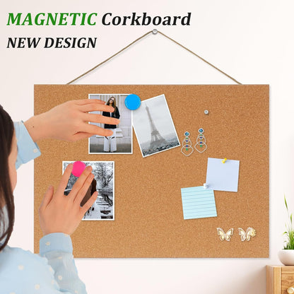 DOLLAR BOSS Bulletin Boards with Linen 1-Pack 16''X 12'' Double-Sided Cork Board for Walls Wood Framed Bulletin Boards, Small Pin Board for Home Kitchen Office Decorative Hanging 10 Pushpins