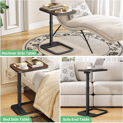 Kitstorack TV Tray Table, Adjustable Height & Flip-Top & Rounded Metal Corners, Snack Table for Couch, Sofa, Bed, Chair, Living Room, C Shaped End Side Table for Eating, Dinner or Laptop, Small Spaces