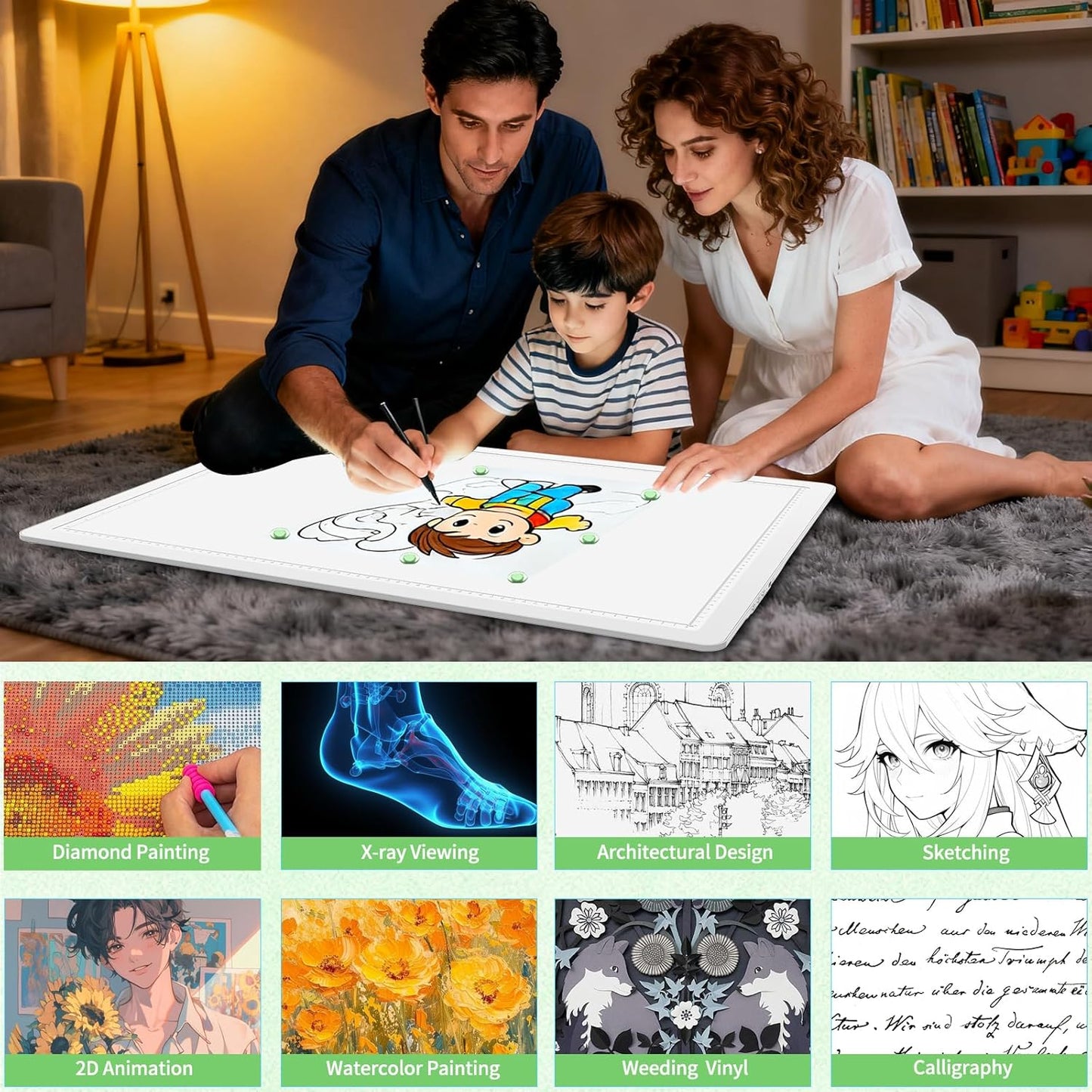 Phylosal Rechargeable A3 LED Light Pad for Diamond Painting, Ultra-Thin Magnetic Tracing Light Box for Drawing, Diamond Art Light Board with Side Button, Super Bright Light Table for Sketching (White)