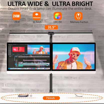 Double Head LED Desk Lamp, Architect Desk Lamps for Home Office, 24W Brightest Workbench Office Lighting-5 Color Modes and 5 Dimmable Eye Protection Modern Desk Lamp (Black-Desktop, Big)