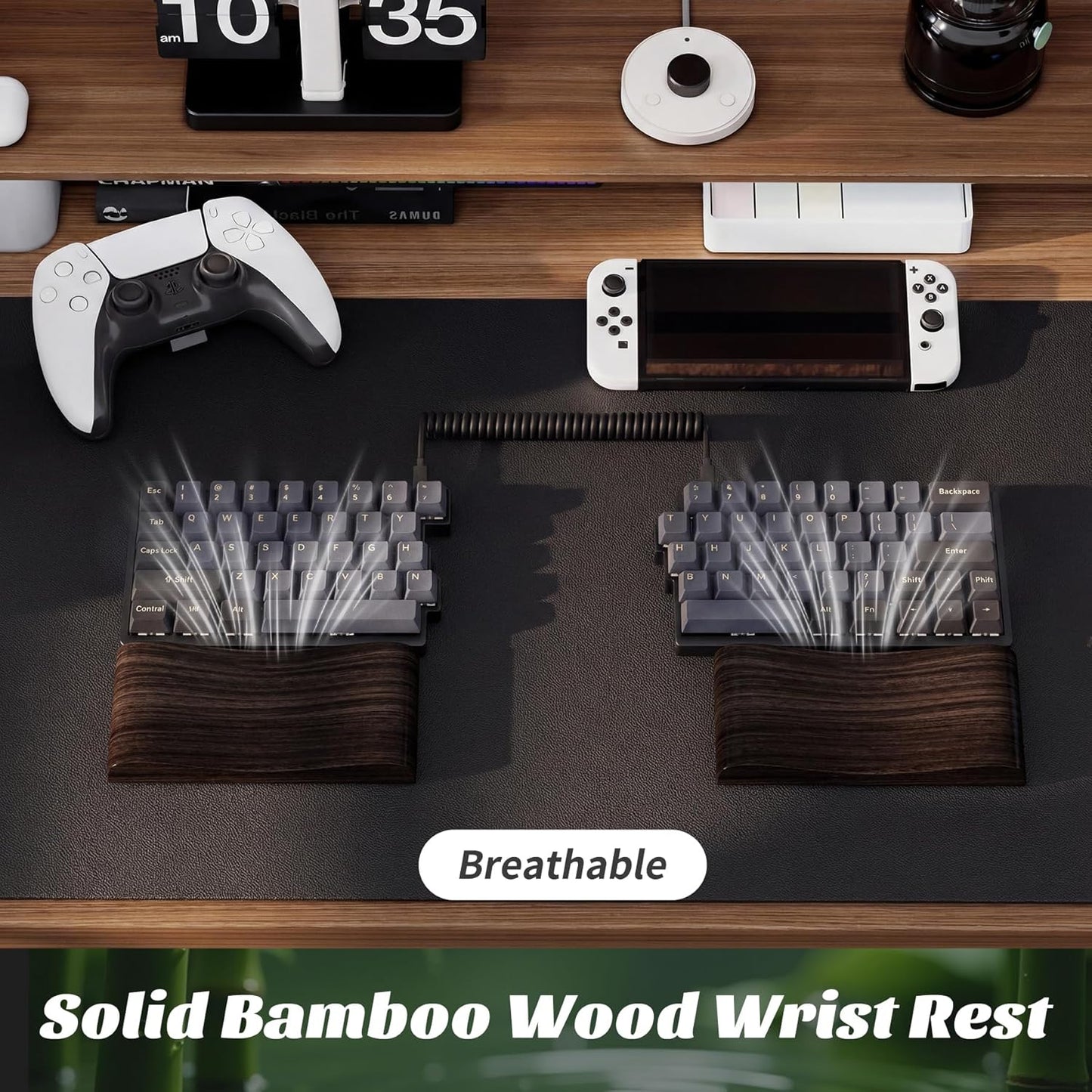 Wooden Wrist Rest, 11.8-inch Length and 22mm Thickness for Small Keyboard, Bamboo Wood Palm Rest, Ergonomic Design for Mechanical Gaming Keyboard