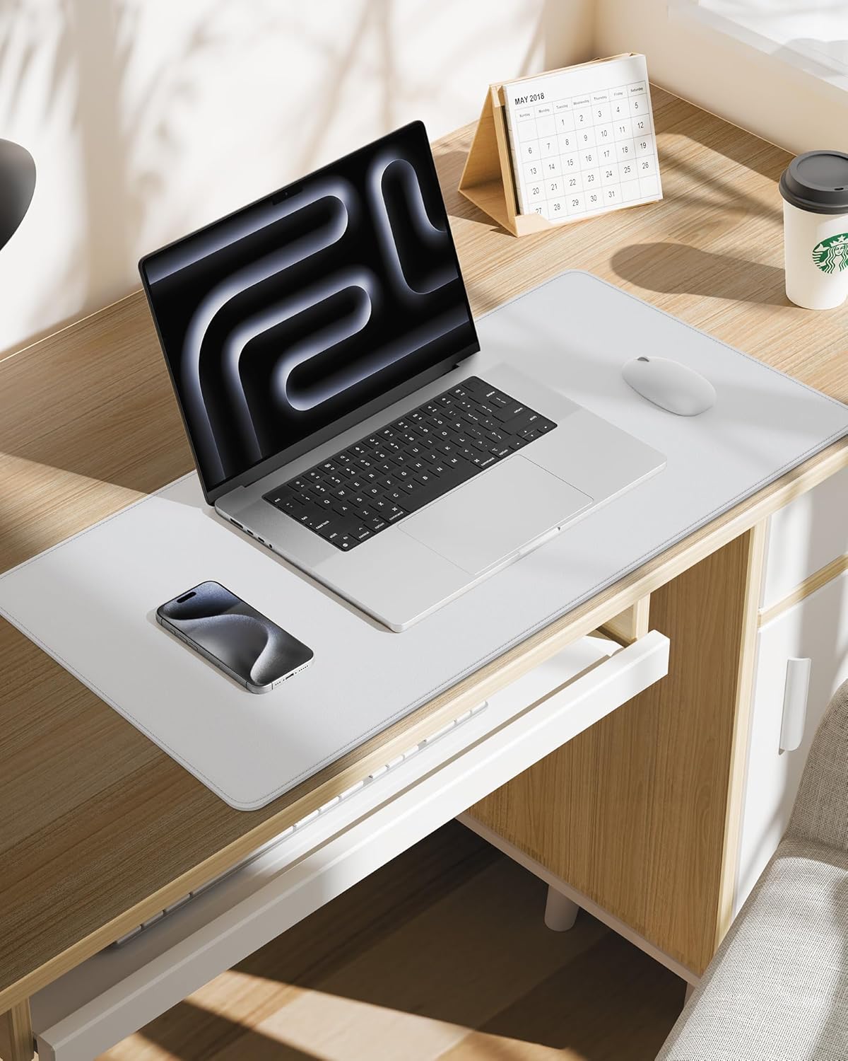 AFIING Desk Pad Protector 23.6" x 13.7" - Non-Slip Waterproof PU Leather Desk Mat for Mouse, Keyboard, Laptop, Office and Home Workspace (Beige)