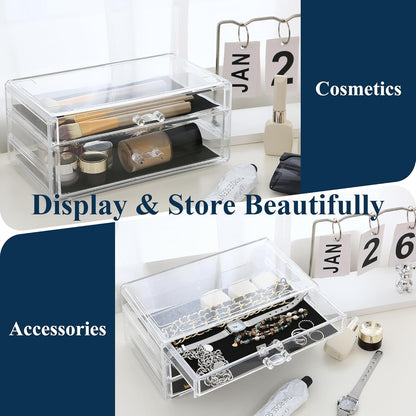 Sea Team Clear Makeup Organizer with Drawers, Acrylic Plastic Cosmetic Display Case, Jewelry Storage Box, Holder for Dresser, Bathroom, Vanity, Countertop (3 Middle Drawers)