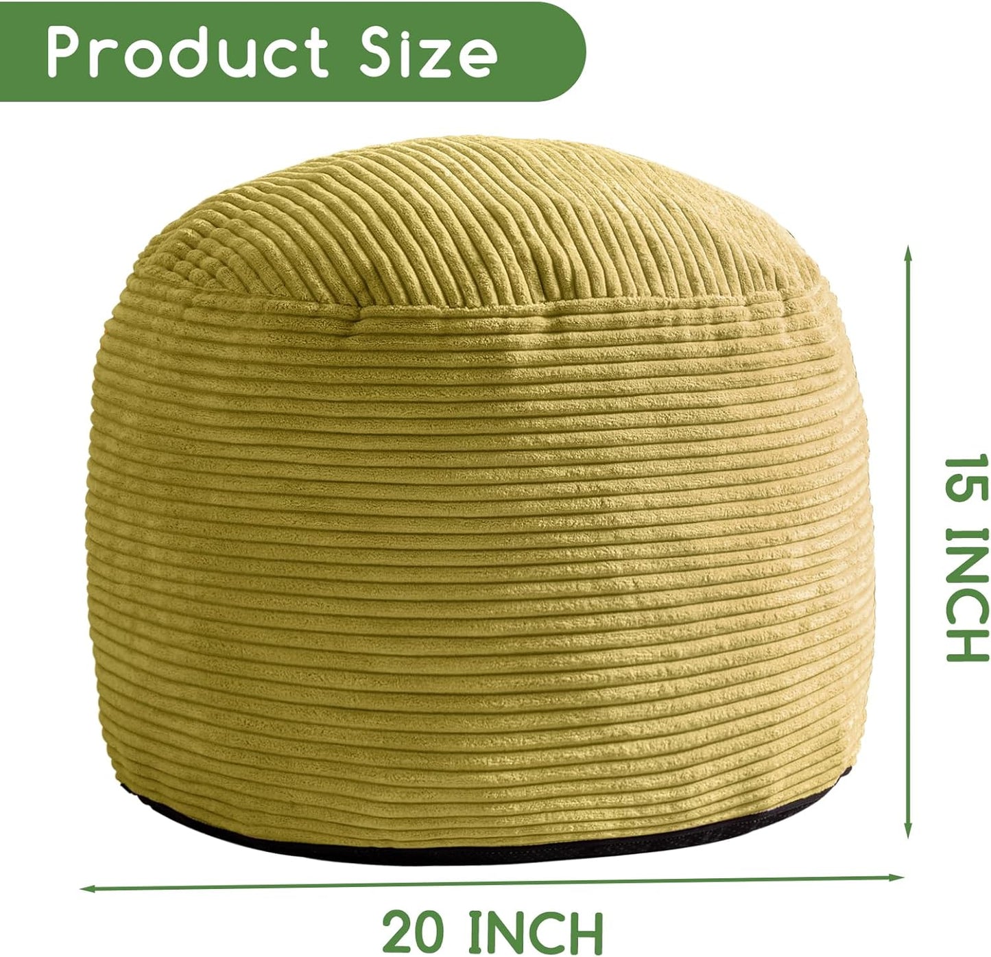 HIGOGOGO Round Stuffed Pouf Ottoman, Corduroy Poufs with Foam Chunk Filling, Furry and Fluffy Pouf Foot Stool Storage Ottoman, 20 X 15 Floor Poufs Foot Rest for Living Room, Dark Grey