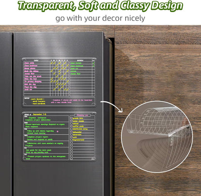 JJPRO Non-Magnetic Clear Weekly Planner & to Do List for Fridge, 8.5"x13" Dry Erase to Do List WhiteBoard,Reuasble Weekly Calendar for Refrigerator,Cabinet,Wall&Glass, All Smooth Surfaces