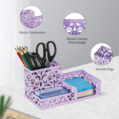 EasyPAG Desk Organizer with 3 Compartment for Pencil Sticky Note Holder and Office Accessories,White