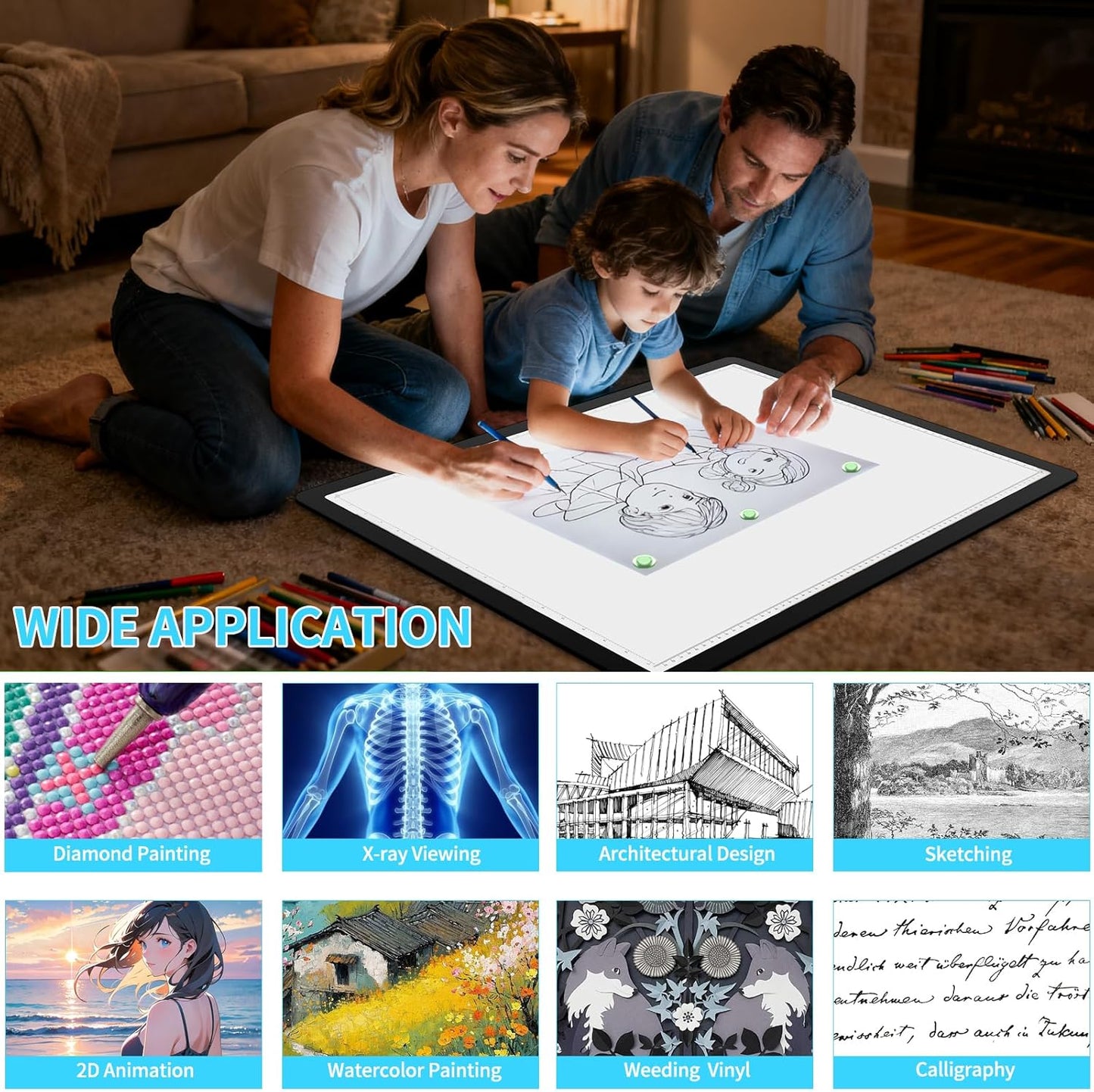 Phylosal Rechargeable A4 LED Light Pad with Built-in Stand, Magnetic Tracing Light Box for Drawing, Diamond Art Light Board with Side Button, Super Bright Light Table for Diamond Painting, Sketching