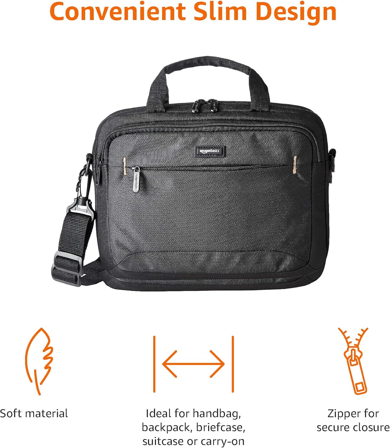 Amazon Basics Laptop Tablet Carrying Case with Shoulder Strap and Grab Handles, 14-inch, Black, Compartments for Storage