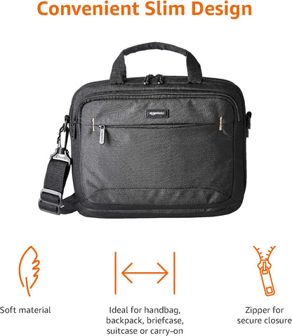 Amazon Basics Laptop Tablet Carrying Case with Shoulder Strap and Grab Handles, 14-inch, Black, Compartments for Storage