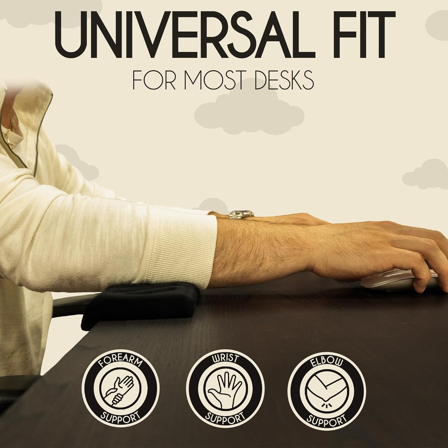 Extra Long Desk Arm Rest 28 Inch | Full Arm Memory Foam Support for Keyboard Wrist Rest & Forearm | No Slip Desk Edge Pad for Typing Work & Gaming | ArmCloud