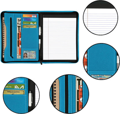 Zippered Portfolio Organizer/ A4 Refillable Lined Writing Notepad Folder Case/Fabric-Covered Padfolio Binder with Interior Storage Pocket for Men Women.Classic Black