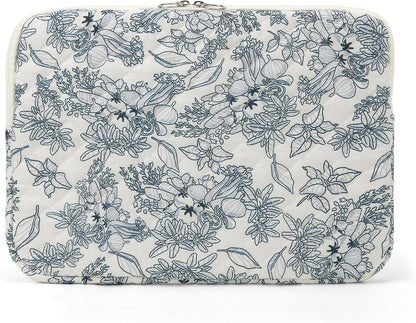 Puffy Laptop Sleeve 13 Inch Cute Quilted Laptop Protective Case Padded Floral Computer Sleeve for MacBook (A-Blue, 13 Inch)