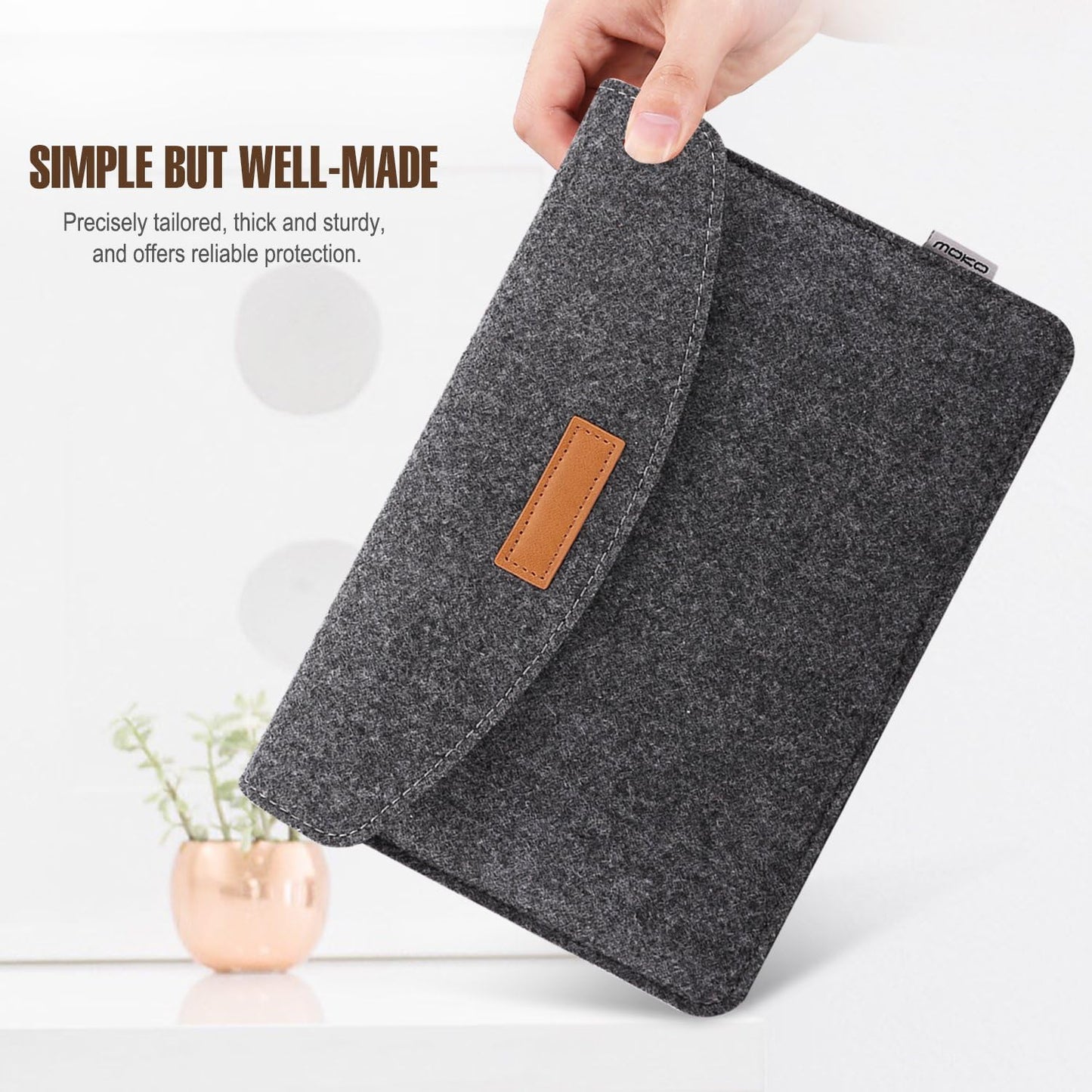 MoKo 9-11 Inch Felt Tablet Sleeve Bag Carrying Case Fits with New 11-inch iPad Air M2, New 11-inch iPad Pro M4, iPad 10th Gen 10.9, iPad 9/8/7th 10.2, iPad Air 5/4th 10.9, iPad 9.7 - Dark Gray