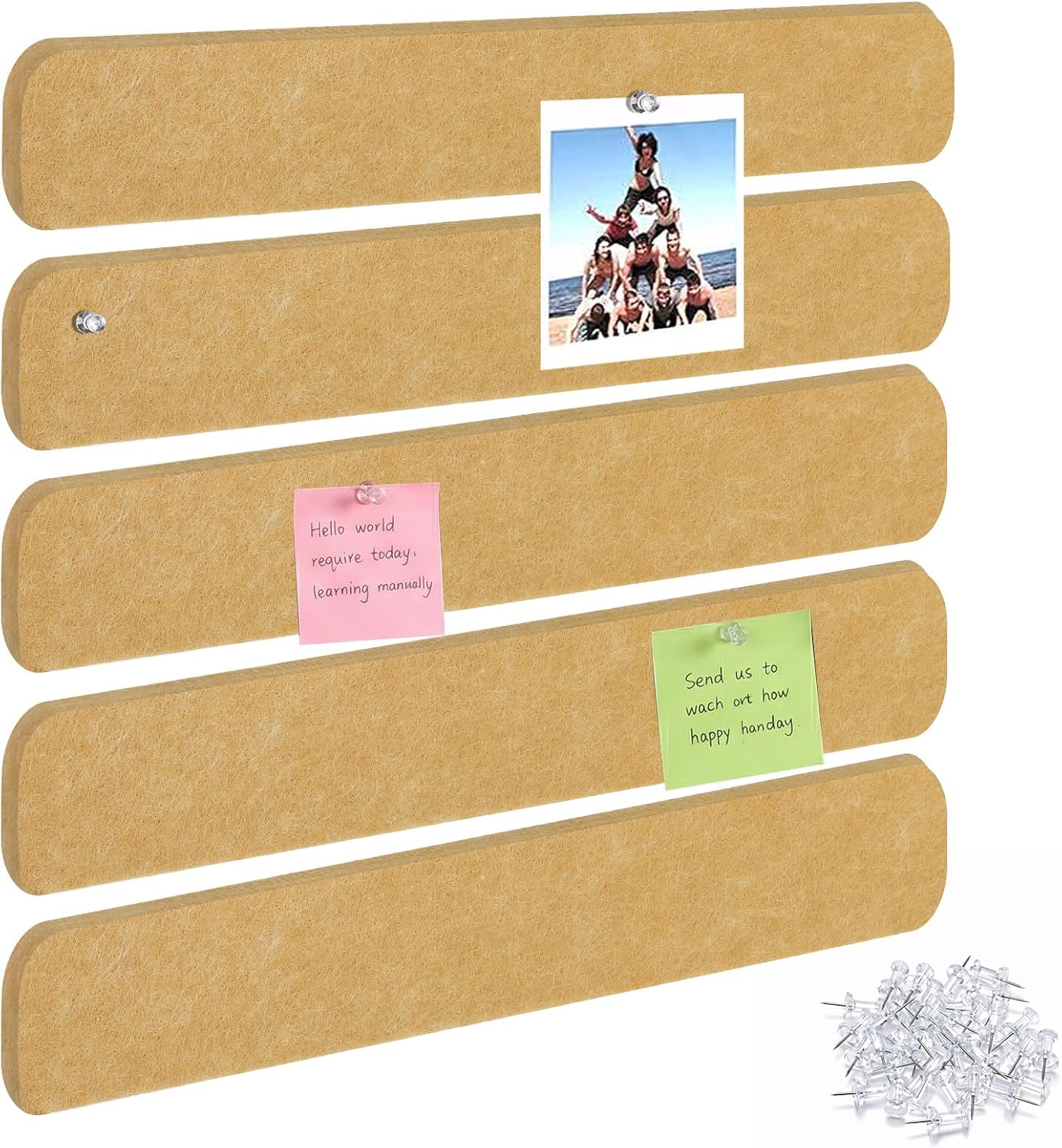Thboxes 5 Pack Felt Bulletin Board Strips, 13x2 Inch Self Adhesive Felt Pin Boards with 30 Pushpins, Cork Board for Walls Home Office Decor(Black)