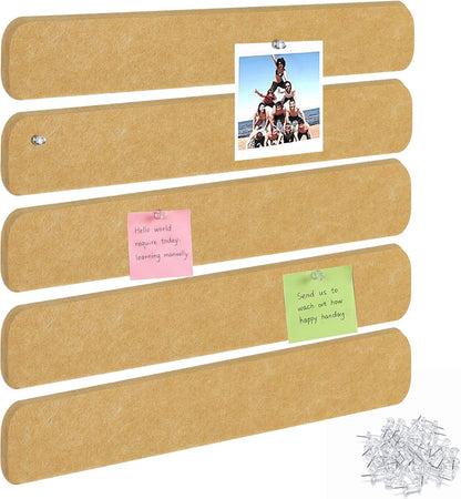 Thboxes 5 Pack Felt Bulletin Board Strips, 13x2 Inch Self Adhesive Felt Pin Boards with 30 Pushpins, Cork Board for Walls Home Office Decor(Black)