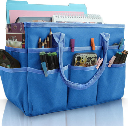 Cupohus Art Organizer Craft Storage Tote Bag with Pockets and Handles, Oxford Fabric Carrying Caddy for Teacher, Officer, Artist, Traveler –Purple