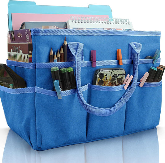 Cupohus Art Organizer Craft Storage Tote Bag with Pockets and Handles, Oxford Fabric Carrying Caddy for Teacher, Officer, Artist, Traveler –Purple