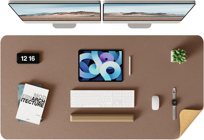 YSAGi Double-Sided Desk Pad, 31.5"x15.7"Leather Desk Mat, Eco Cork Desk Pad Protector,Large Mouse Pad,Waterproof Desk Blotter for Office/Home(Coffee)