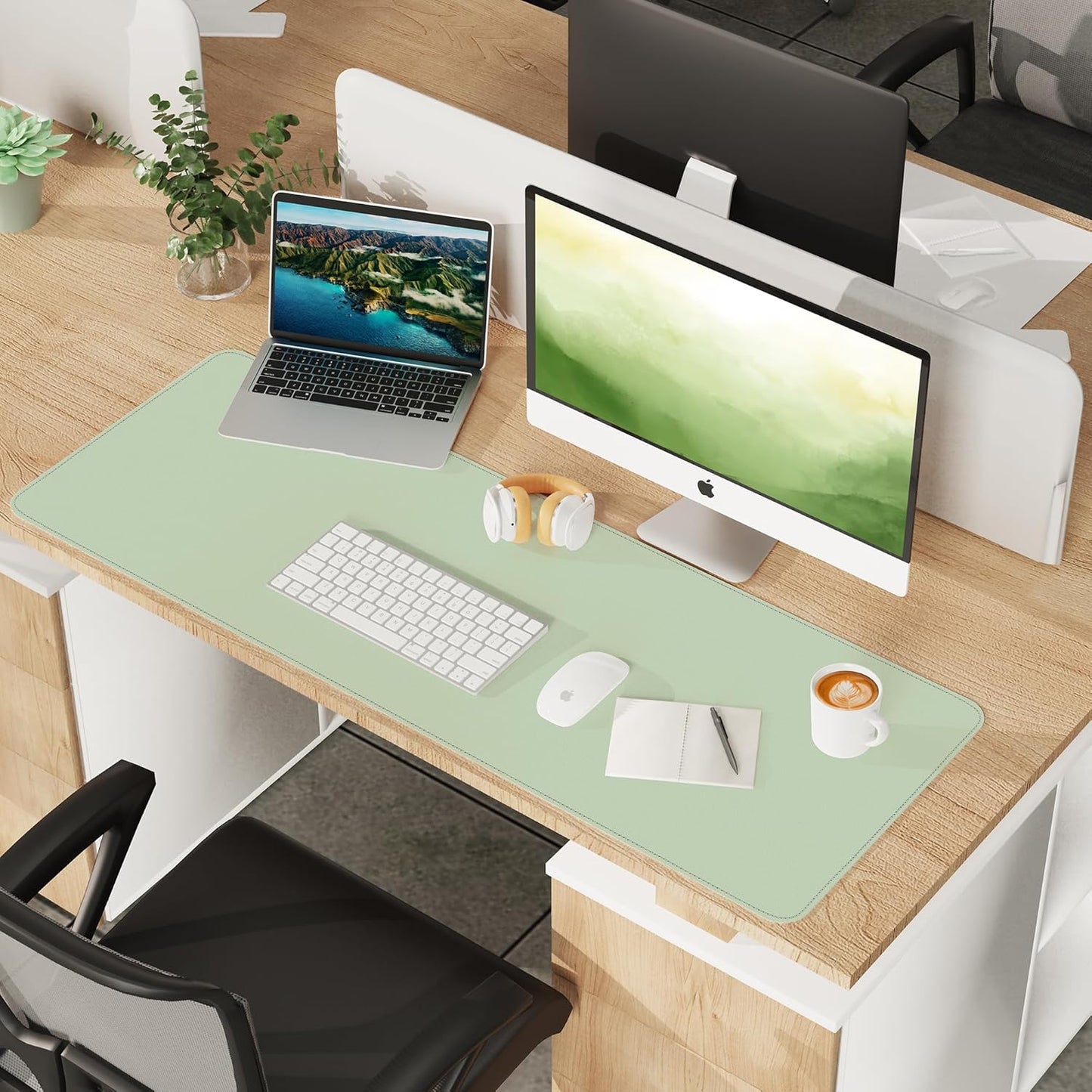 AFIING Large Desk Mat 47" x 17", Dual-Sided Natural Cork & PU Leather Desk Pad, Non-Slip Waterproof Mouse Pad for Office, Home & Gaming, Black