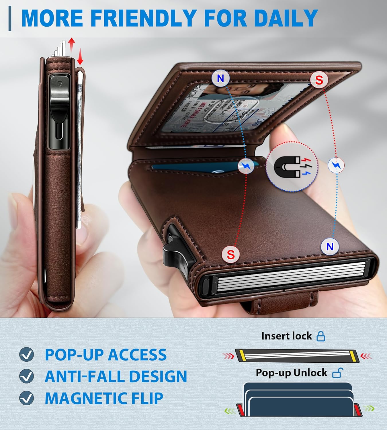 miyozi Airtag Wallet for Men Money Clip 9-Card Pop-Up Credit Card Holder with ID Window RFID Blocking Metal Case Magnetic Closure Front Pocket Wallet Gift Box | with Money Clip