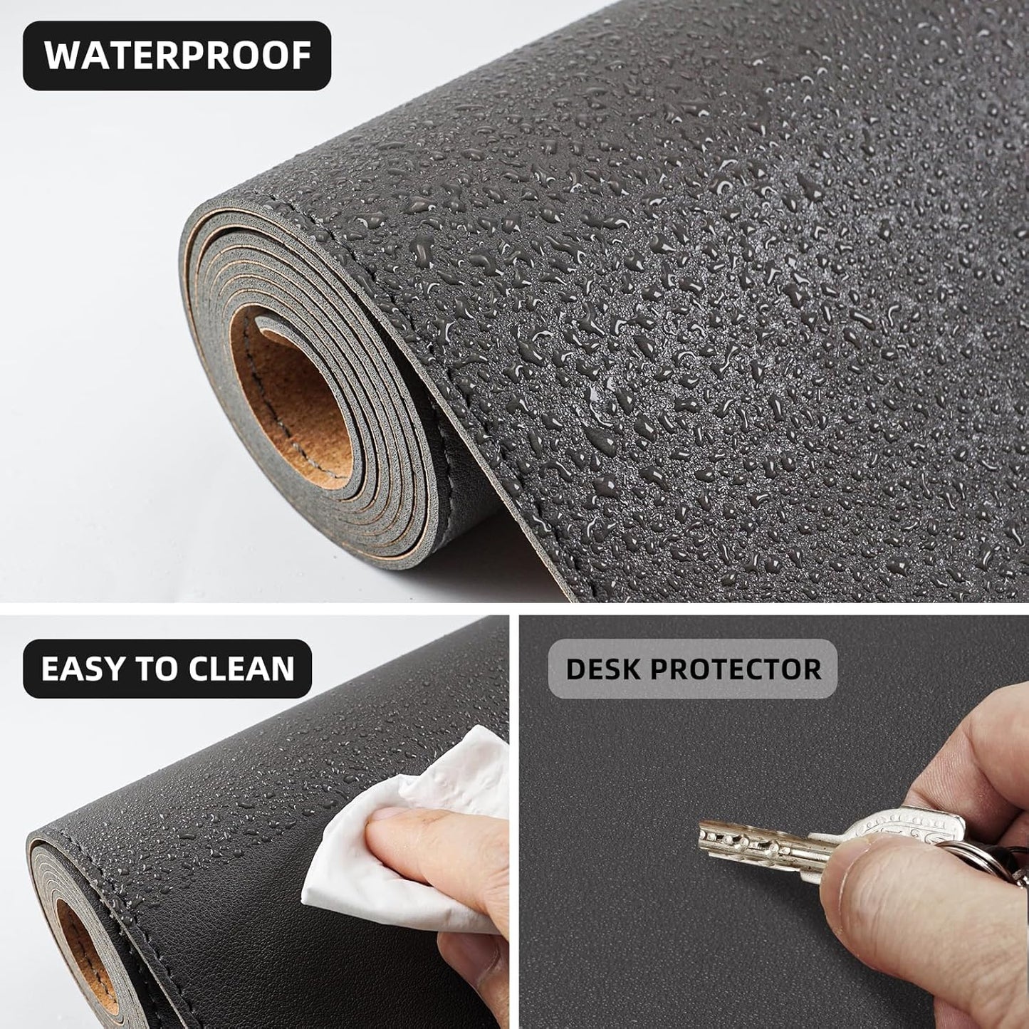 AFIING Large Desk Mat 47" x 17", Dual-Sided Natural Cork & PU Leather Desk Pad, Non-Slip Waterproof Mouse Pad for Office, Home & Gaming, Black