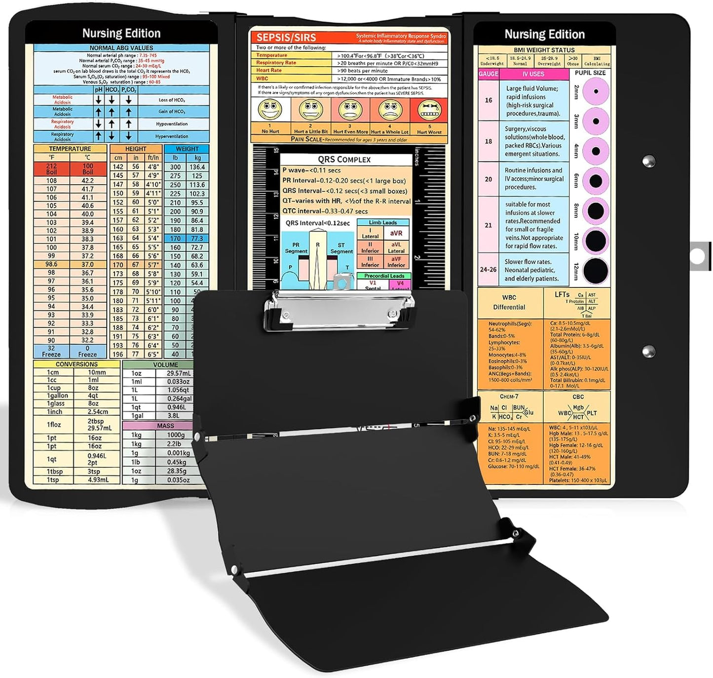 Nursing Clipboard Foldable Nurse Clipboards: Folding Medical Clipboard with Nursing Edition Cheat Sheets Pocket Size Foldable Clipboards for Nurses Clinical Clip Board for Students Doctors Green