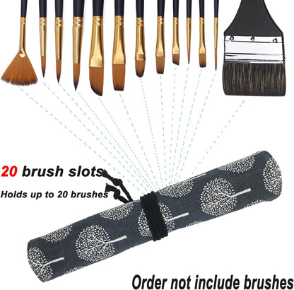 Funny live Paint Brush Holder Art Supplies, Artist Brush Holder & Art Supply Storage Organizer Roll-Up Case Bag, Protect Acrylic Oil Watercolor Paintbrushes (Peony-20 Slot Pockets)