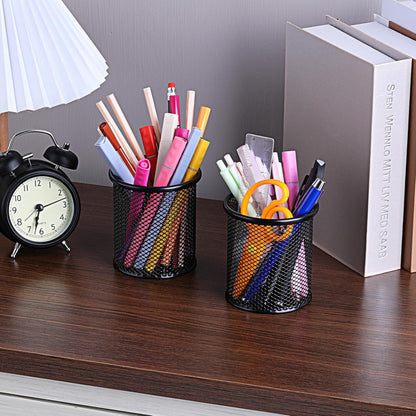 8 Pack Pencil Cups Mesh Pencil Holder Metal Pen Holder for Desk, Small Desktop Pen Cup Holders Desk Accessories & Workspace Organizers for Home, Office, Black 3.8’’ Tall