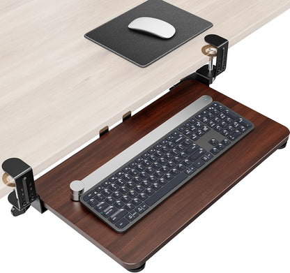 Ergonomic Mouse & Keyboard Tray Under Desk, Pull Out with Adjustable C-clamp, 20 (25.9 Including Clamps) x 11.8 Inch Slide Out Computer Keyboard Drawer Mouse Tray for Typing, Rustic Brown